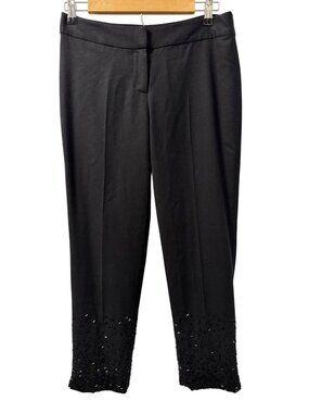 Talbots Petites Black Wool Embellished Hem Lines Women Size 4P Pants.